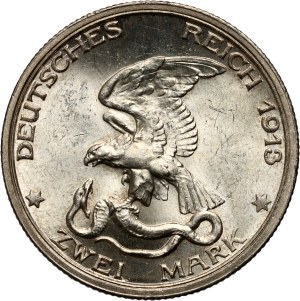 Germany, Prussia, Wilhelm II, 2 mark 1913, Battle of Leipzig