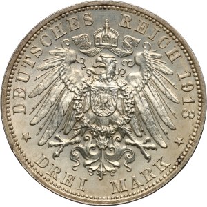 Germany, Saxony, Friedrich August III, 3 Mark 1913 E, Battle of Leipzig