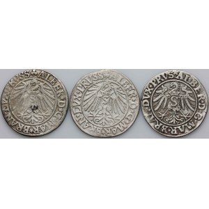 Prusy Książęce, Albrecht Hohenzollern, zestaw groszy z lat 1534-1543, Królewiec, (3 sztuki)