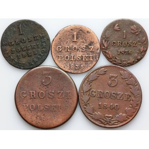 Polska, XIX wiek, zestaw monet, (5 sztuk)