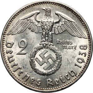 Germany, III Reich, 2 mark 1938 E, Hindenburg