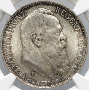 Germany, Bavaria, 3 mark 1911 D, 90th Birthday of Luitpold