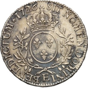 France, Louis XV, ecu 1726 E, Tours