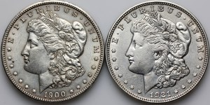 United States of America, 1 Dollar coin set from 1900-1921, Morgan, (2 pieces)