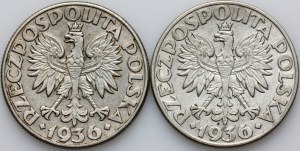 II RP, 2 zloty 1936 coin set, Sailing ship, (2 pieces)