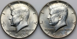 United States of America, 1/2 Dollar coin set 1967, Kennedy, (2 pieces)