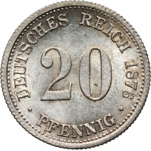 Germany, 20 Pfennig 1876 F, Stuttgart