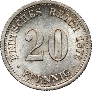 Germany, 20 Pfennig 1876 F, Stuttgart