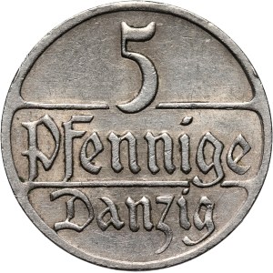 Wolne Miasto Gdańsk, 5 fenigów 1928, Berlin, rzadki rocznik