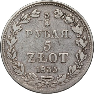Russian partition, Nicholas I, 3/4 ruble = 5 gold 1835 MW, Warsaw