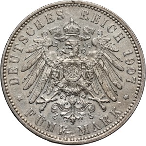 Germany, Saxony, 5 Mark 1907 E, Muldenhütten