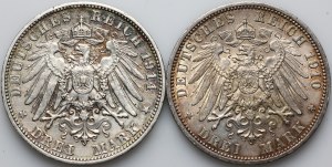 Germany, set of 3 Mark from 1910-1914, (2 pieces)