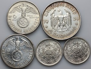 Germany, set of coins from 1914-1939, (5 pieces)