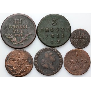 Polska, XVIII-XIX wiek, Prusy Południowe, Galicja i Lodomeria, zestaw monet z lat 1794-1811, (6 sztuk)