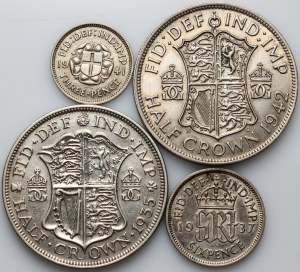 Great Britain, set of coins from 1935-1942, (4 pieces)