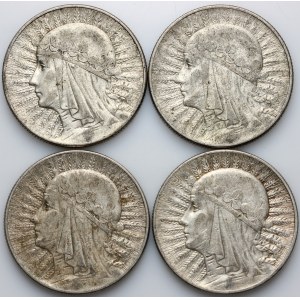 II RP, zestaw monet 5 złotych 1933, Głowa Kobiety, (4 sztuki)