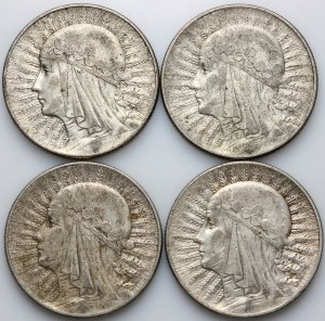 II RP, set of 5 gold coins 1933, Head of a Woman, (4 pieces)
