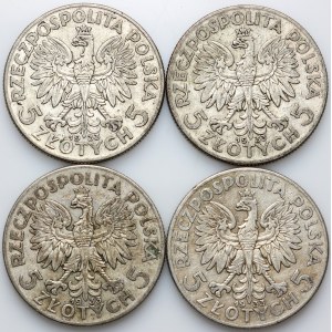 II RP, zestaw monet 5 złotych 1933, Głowa Kobiety, (4 sztuki)