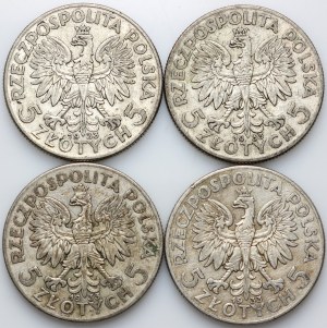 II RP, set of 5 gold coins 1933, Head of a Woman, (4 pieces)