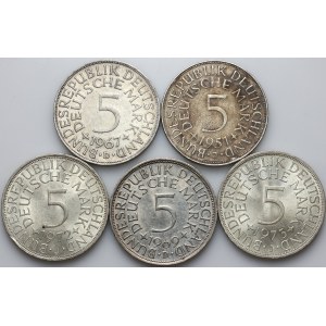 Germany, Federal Republic of Germany, set of 5 Mark coins from 1951-1972, (5 pieces)