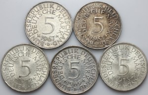 Germany, Federal Republic of Germany, set of 5 Mark coins from 1951-1972, (5 pieces)