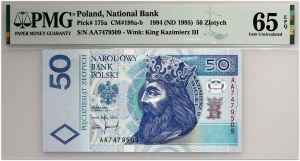 III RP, 50 zloty 25.03.1994, series AA PMG 65 EPQ
