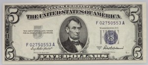 United States of America, 5 dollars 1953, serie A, silver certificate