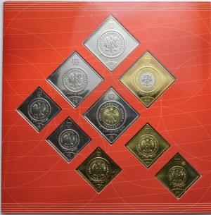 Third Republic, set of Clips of Polish coins of general circulation, (9 pieces)