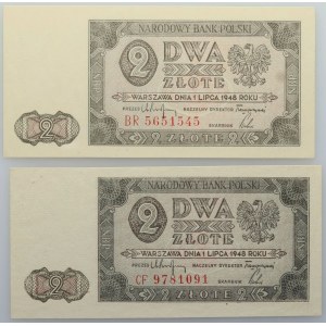 PRL, zestaw banknotów 2 złote 1.07.1948, seria CF i BR, (2 sztuki)