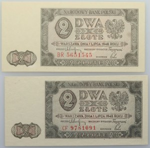 PRL, set of 2 zloty banknotes 1.07.1948, CF and BR series, (2 pieces)