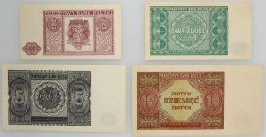 People's Republic of Poland, set of 1946 banknotes, 1-10 zloty, (4 pieces)