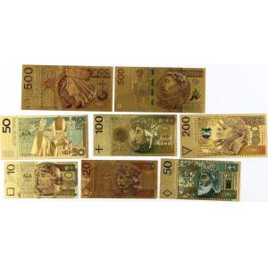 III RP, zestaw pozłacanych banknotów, (8 sztuk)