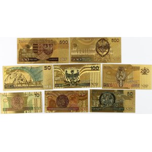 III RP, zestaw pozłacanych banknotów, (8 sztuk)