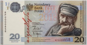 Third Republic, 20 zl 2018, 100th anniversary of Independence, Jozef Pilsudski