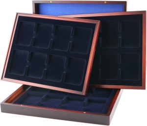 Box with three pallets for coins in slabs