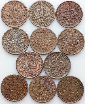 Second Republic, set of 1 grosz coins from 1925-1939, (11 pieces)