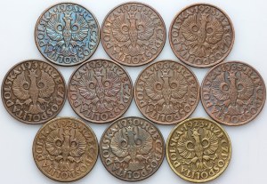 PR II, set of 5 penny coins from 1923-1939, (10 pieces)