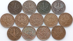 Second Republic, set of 2 penny coins from 1923-1937, (13 pieces)
