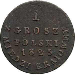 Królestwo Kongresowe, Aleksander I, grosz z miedzi krajowej 1825 IB, Warszawa - szeroka korona