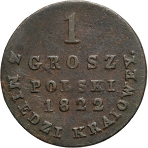 Królestwo Kongresowe, Aleksander I, grosz z miedzi krajowej 1822 IB, Warszawa - szeroka korona