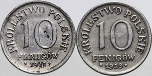 Kingdom of Poland, set of 10 fenig coins from 1917-1918, (2 pieces)