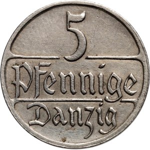 Wolne Miasto Gdańsk, 5 fenigów 1928, Berlin, rzadki rocznik