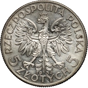 II RP, 5 złotych 1934, Warszawa, Głowa Kobiety