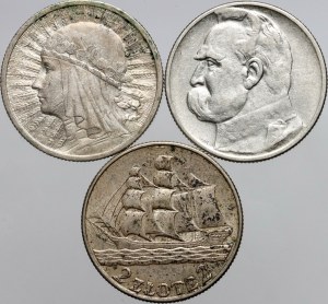 II RP, set of 2 zloty coins from 1932-1936, (3 pieces)