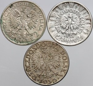 II RP, set of 2 zloty coins from 1932-1936, (3 pieces)