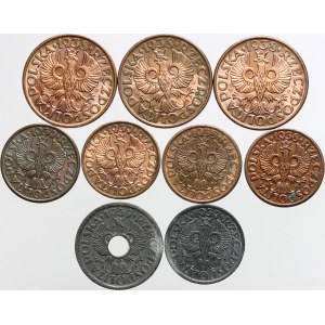 II RP, zestaw monet z lat 1938-1939, (9 sztuk)