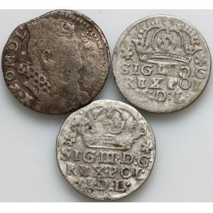 Zygmunt III Waza, zestaw monet z lat 1603-1624, (3 sztuki)