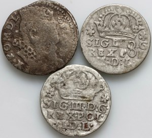 Sigismund III Vasa, coin set from 1603-1624, (3 pieces)