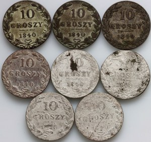 Congress Kingdom, Nicholas I, set of coins 10 pennies 1840, (8 pieces)
