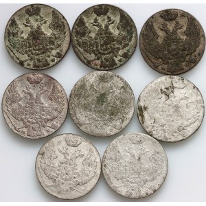 Królestwo Kongresowe, Mikołaj I, zestaw monet 10 groszy 1840, (8 sztuk)